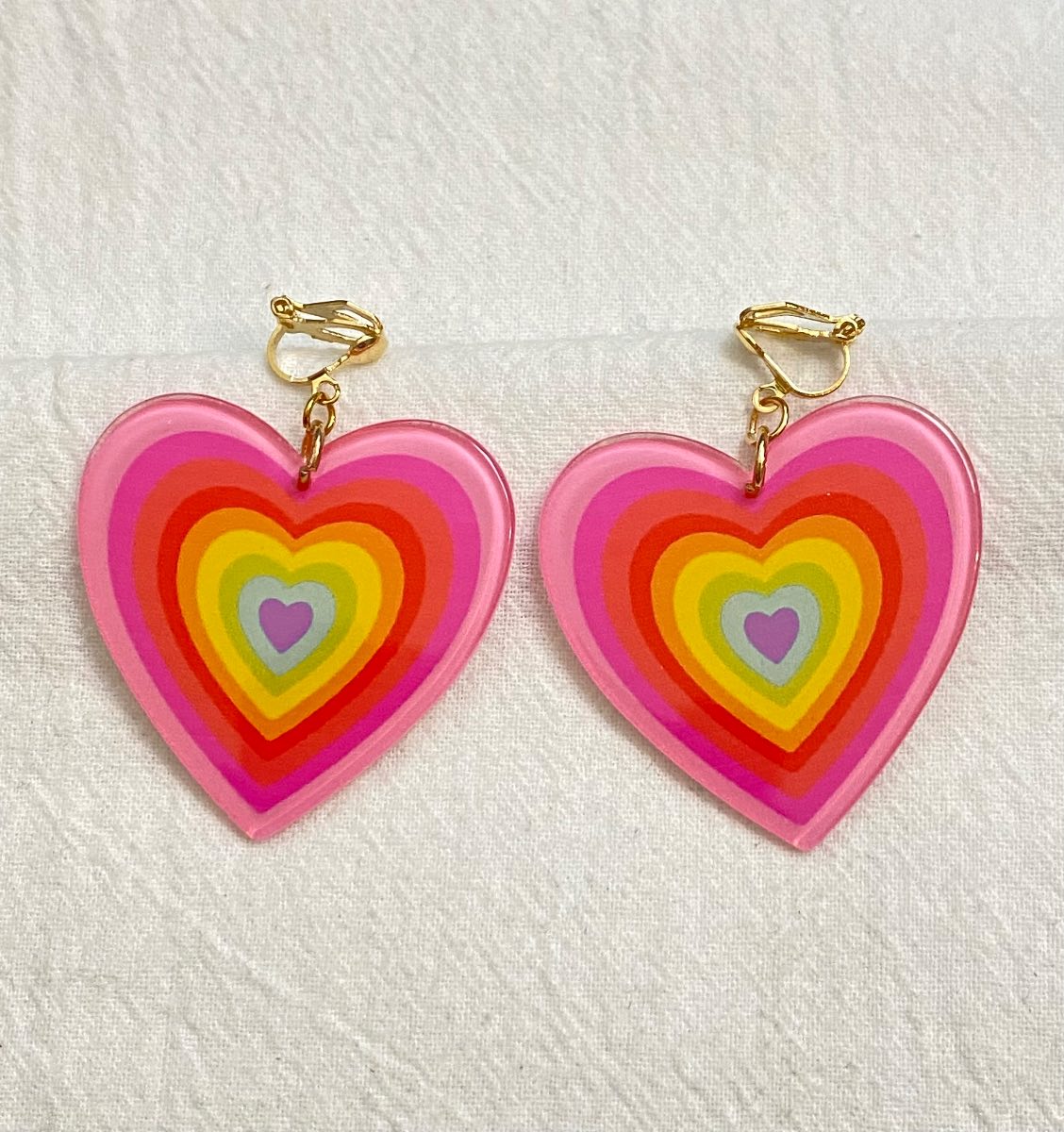 New Clip-On pink yellow colour heart Earrings None Piercing Cuff