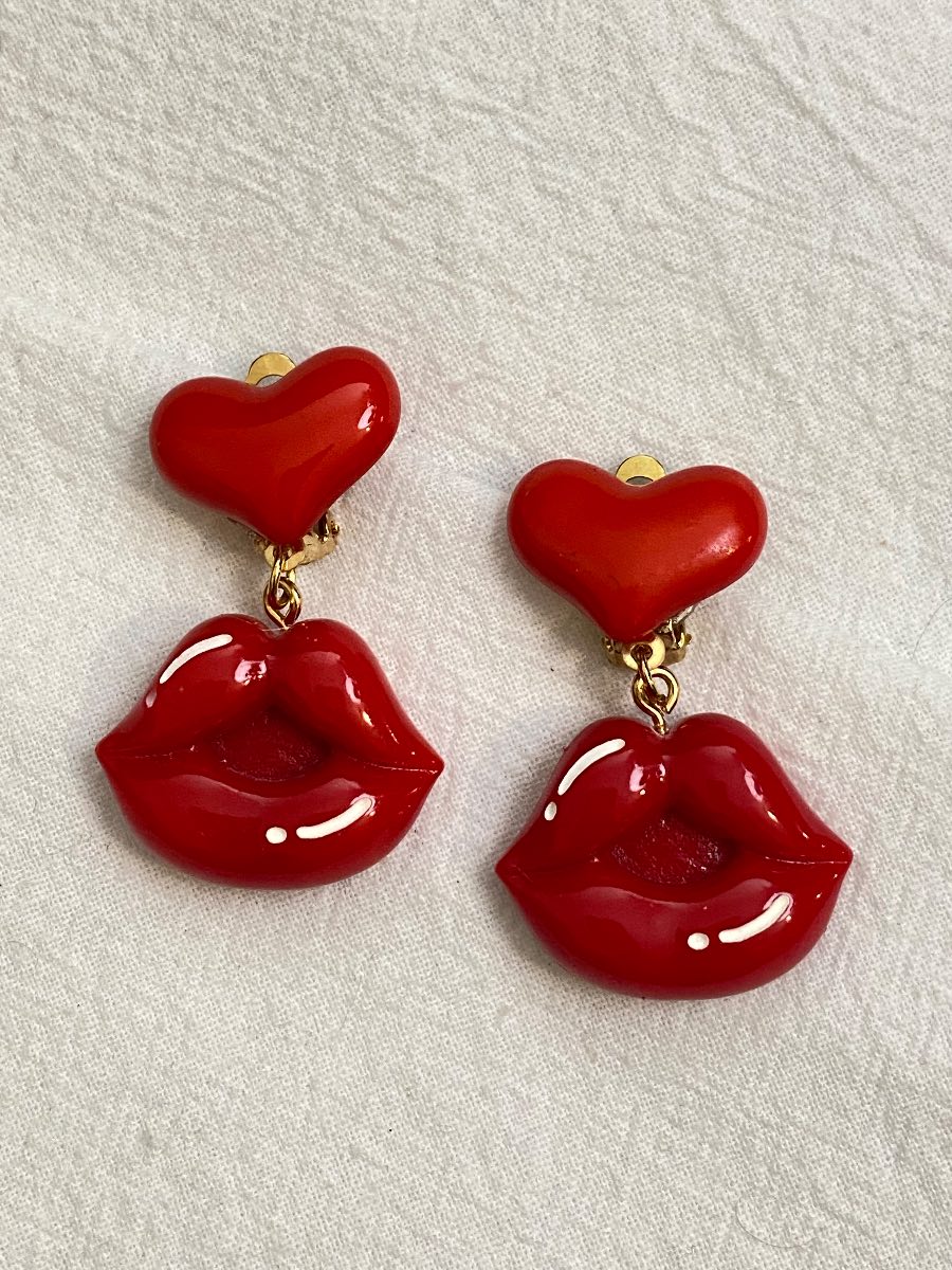 New Clip-On red colour lips Earrings None Piercing Cuff