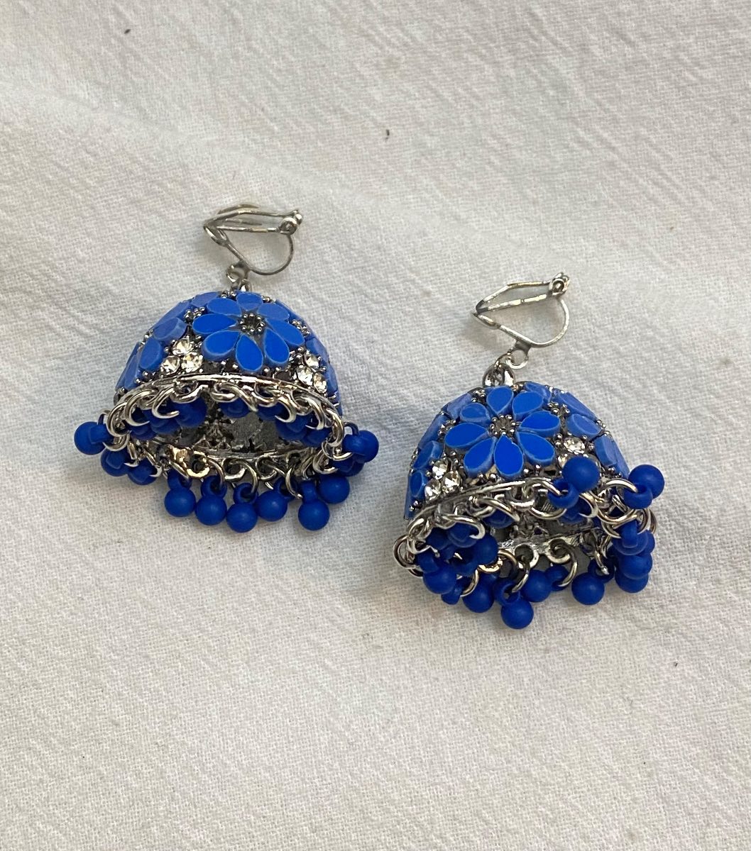 New Clip-On silver blue colour Earrings None Piercing Cuff