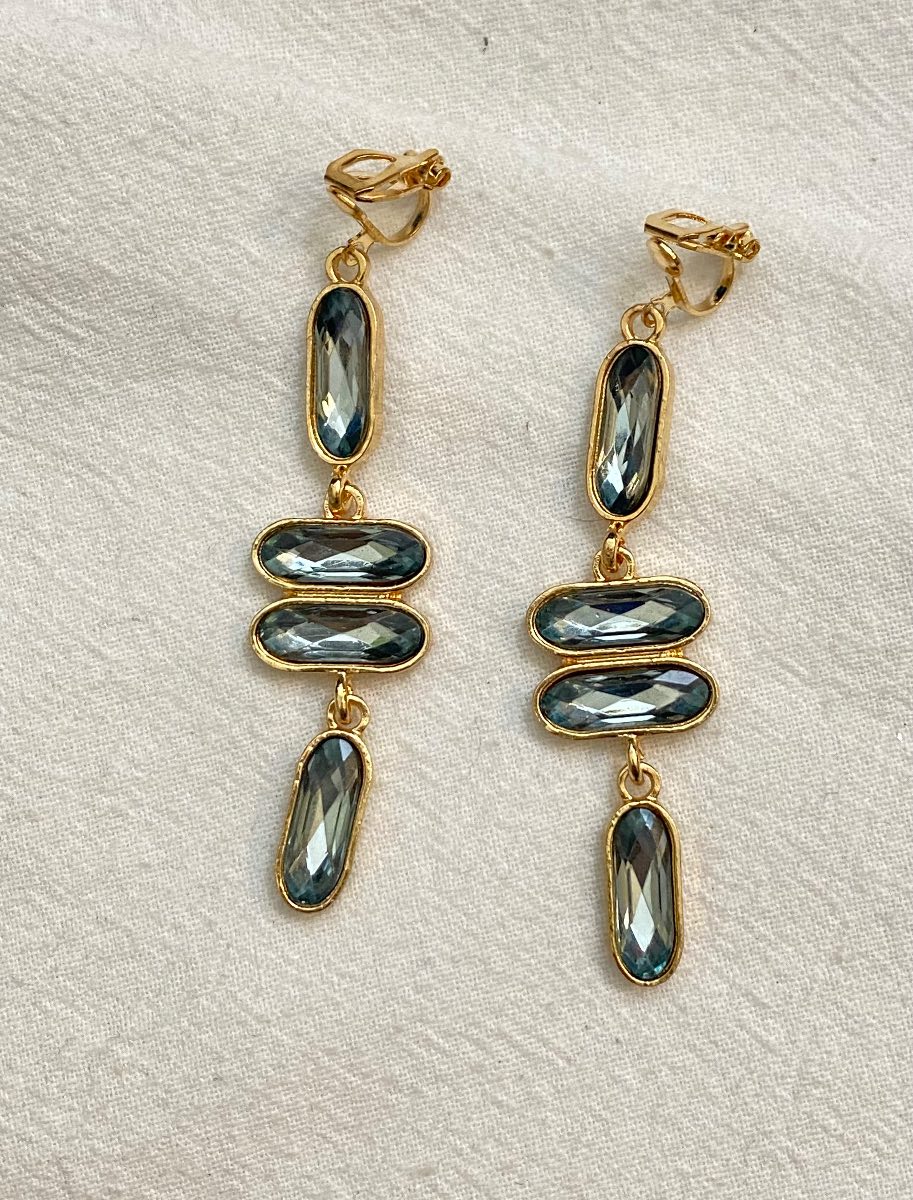 New Clip-On golden grey colour gemstone Earrings None Piercing Cuff