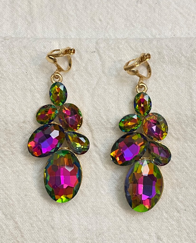 New Clip-On sparkle green purple colour diamond gemstone Earrings None Piercing Cuff