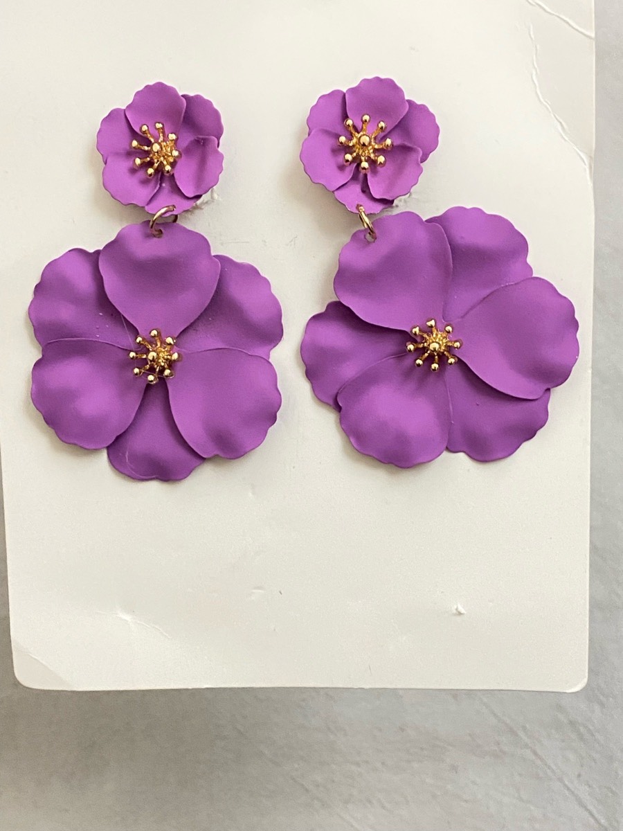 New Clip-On pink purple colour flower Earrings None Piercing Cuff