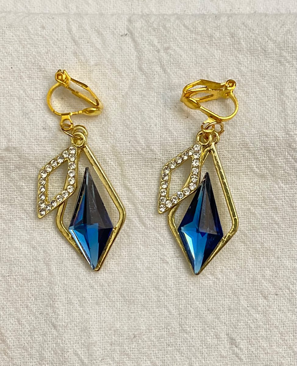 New Clip-On golden blue colour Earrings None Piercing Cuff