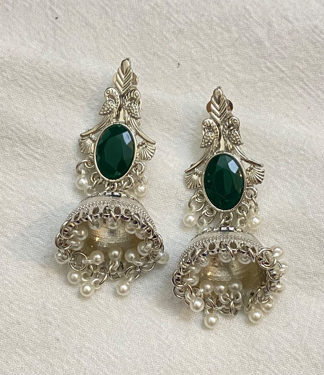 New Clip-On silver green colour Earrings None Piercing Cuff