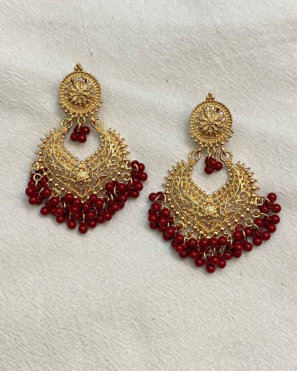 New Clip-On golden colour red beaded Earrings None Piercing Cuff