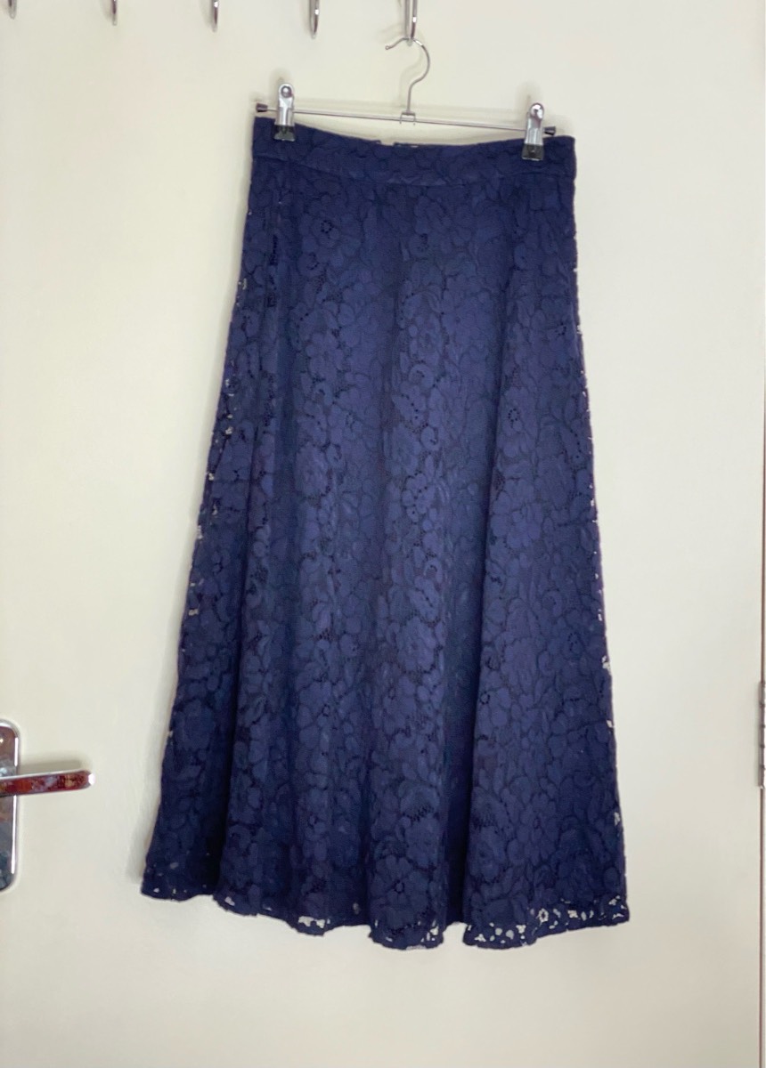 H&M floral flower net navy blue mesh midi Skirt Size 6