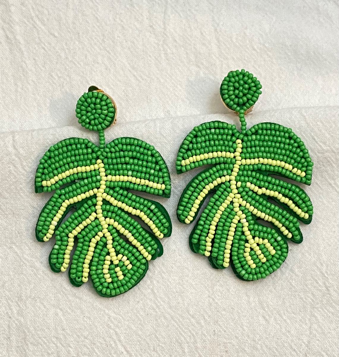 New Clip-On Green colour beaded Earrings None Piercing Cuff