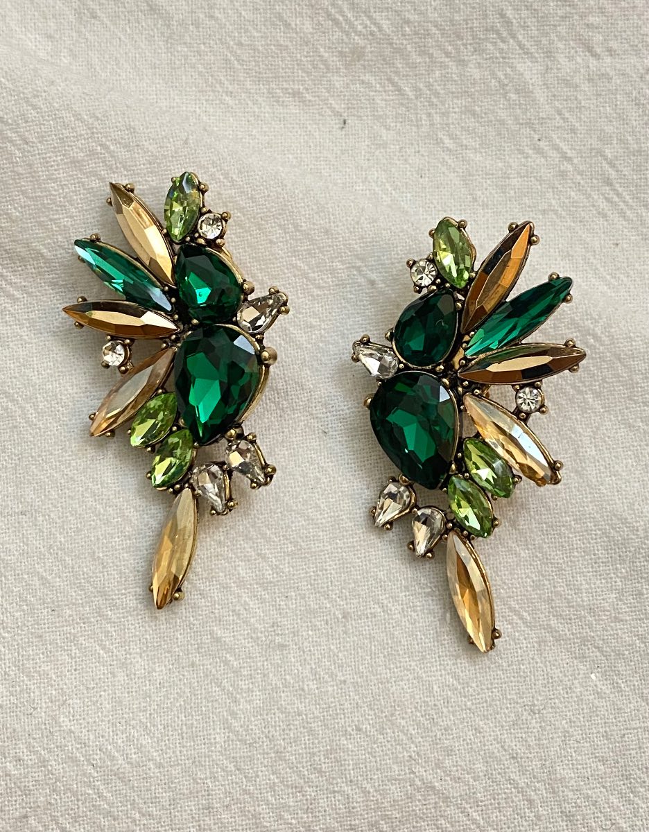 New Clip-On green colour gemstone Earrings None Piercing Cuff