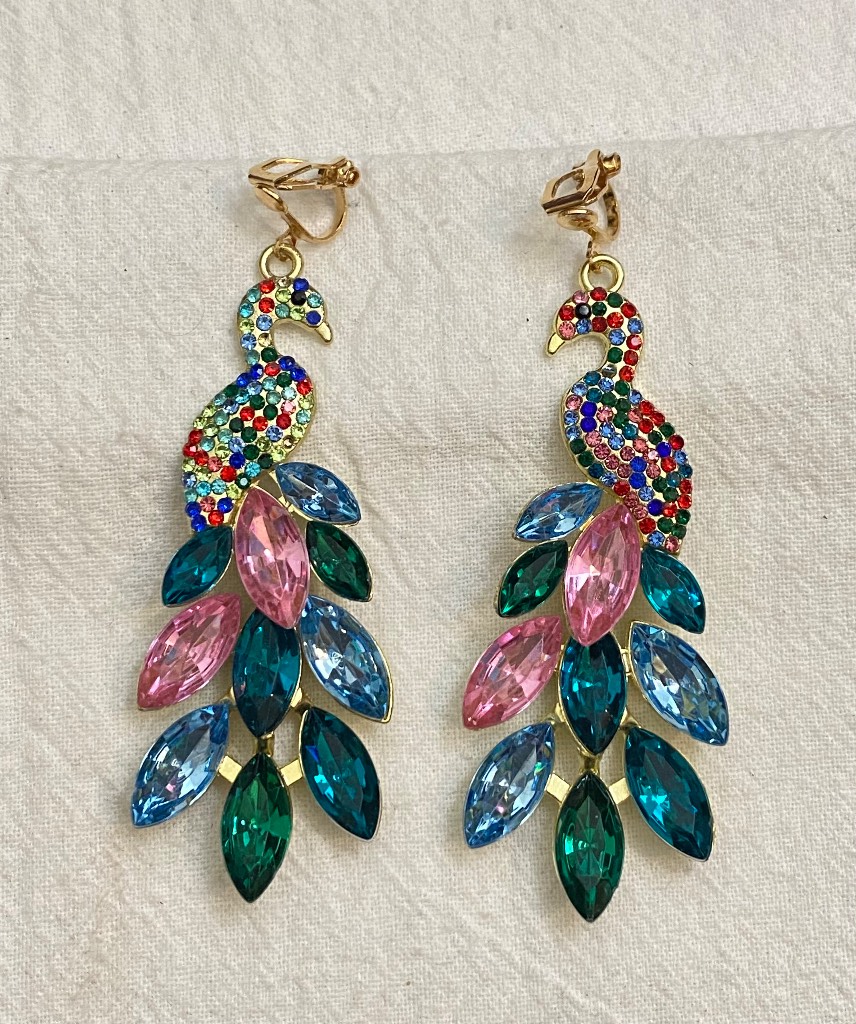 New Clip-On sparkle blue green colour diamond gemstone Earrings None Piercing Cuff