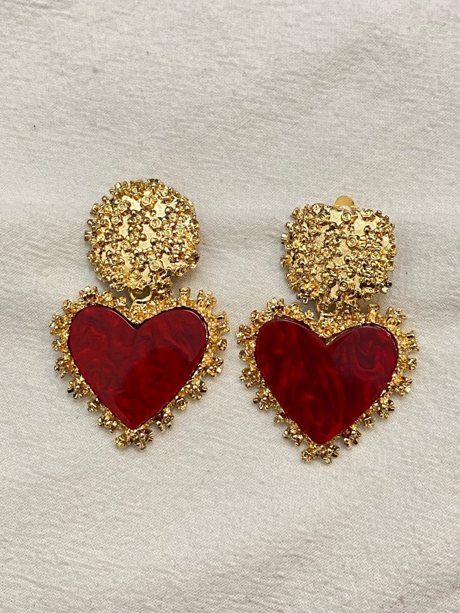 New Clip-On red colour heart resin Earrings None Piercing Cuff