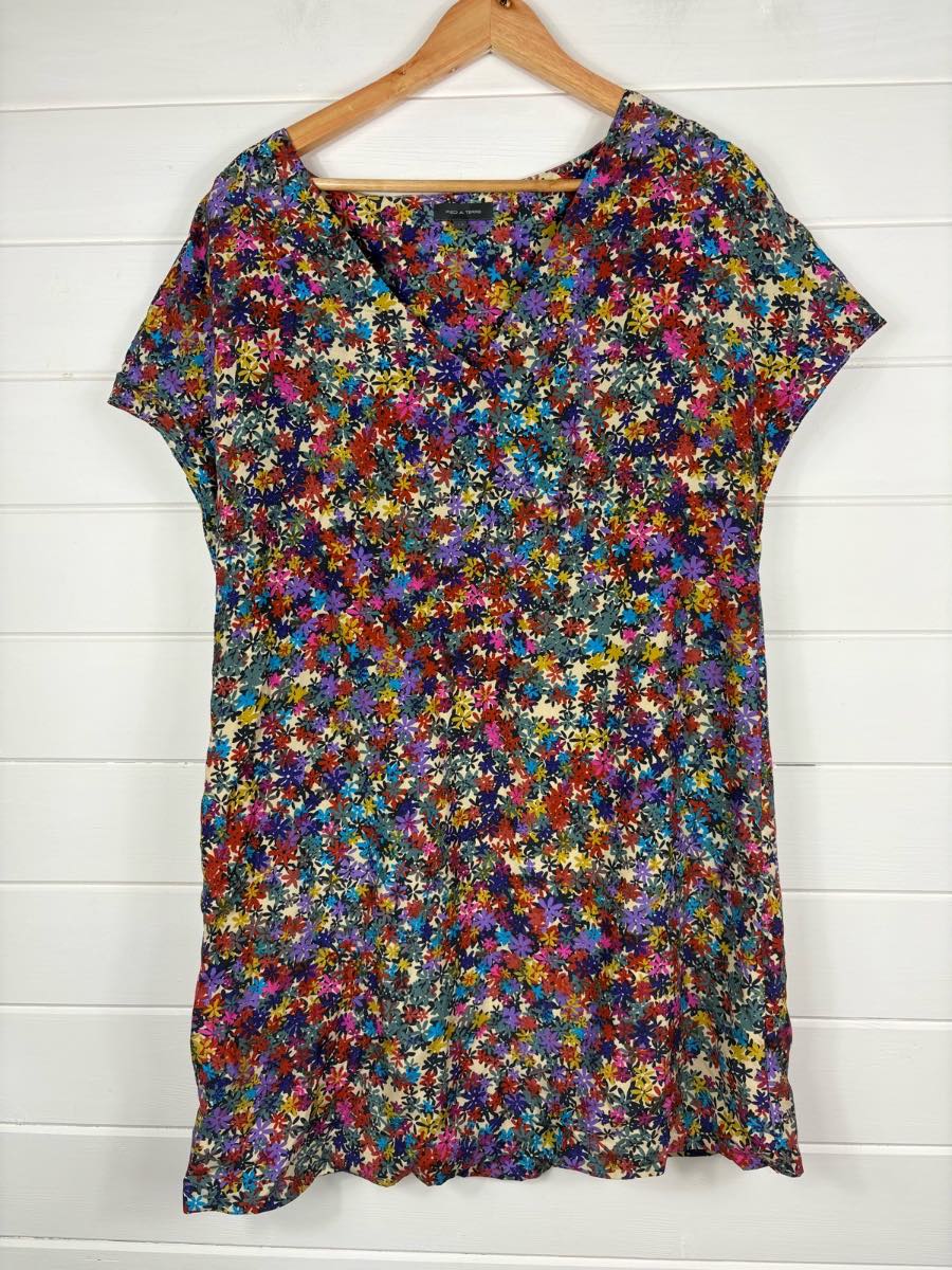 Pied A Terre - 100% Silk Dress - Multicolour - Fanned Sleeved - Size 12