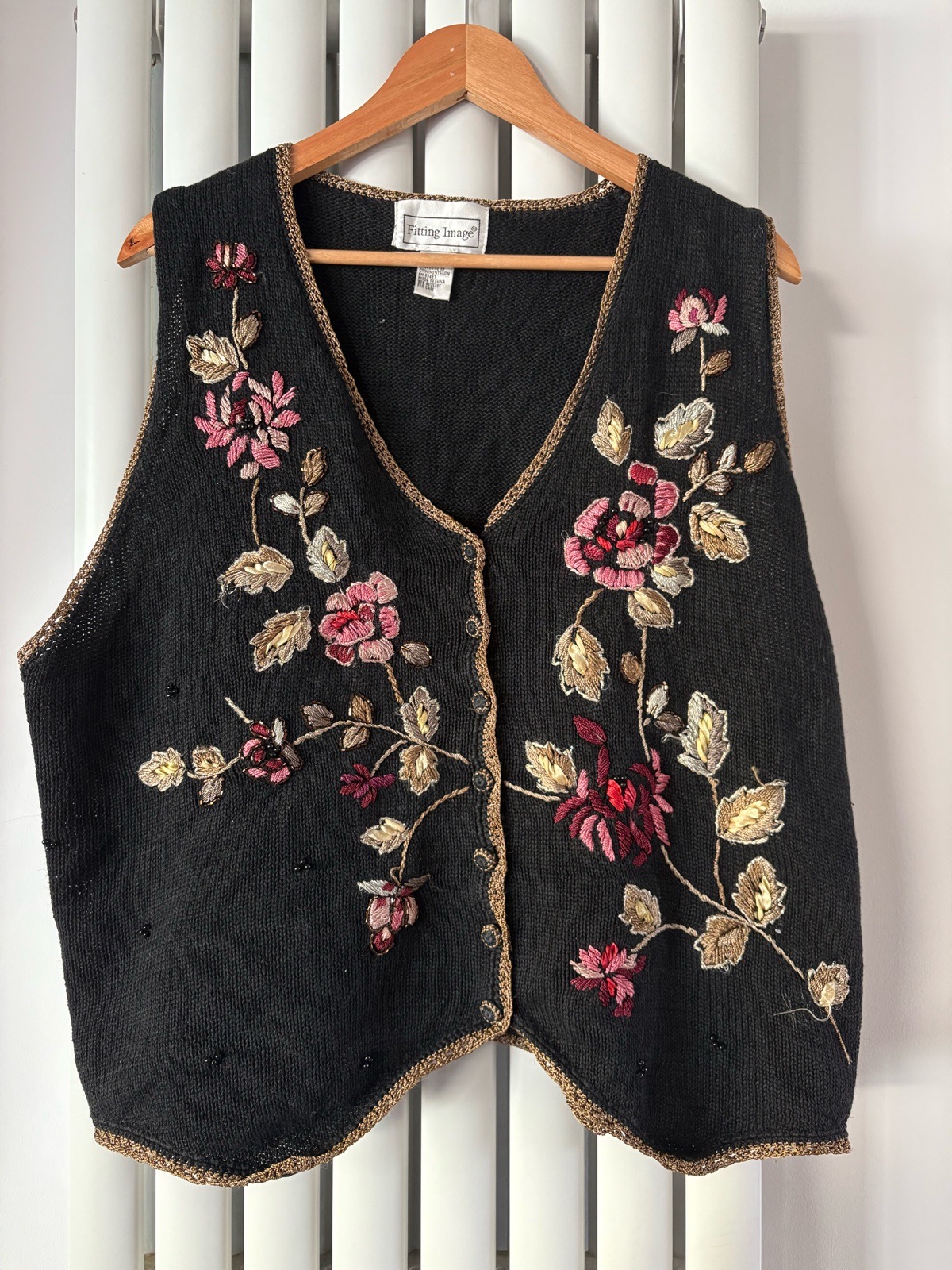 Vintage - Fitting Image Floral Embroidered CottageCore Vest Jumper - Ramie/Cotton - Size 18/20
