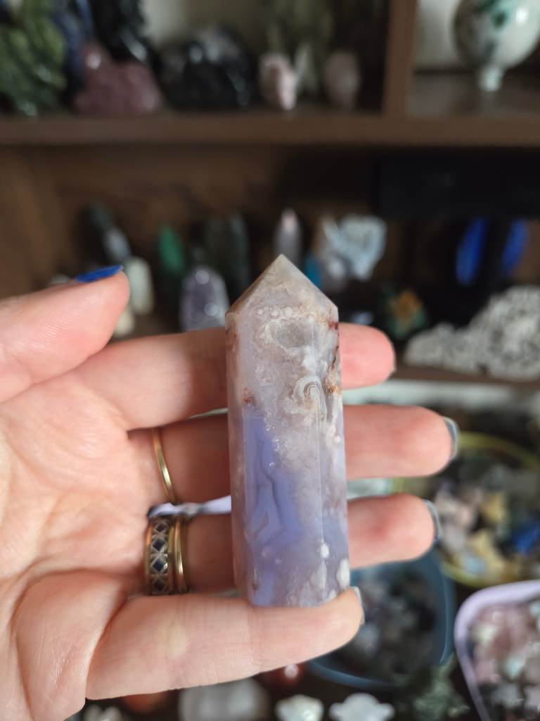 Pink Amethyst with flower agate crystal tower