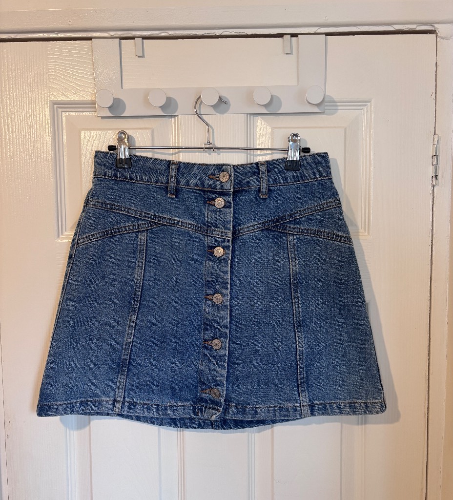 Topshop Moto Denim Button Up Skirt - Size UK 10