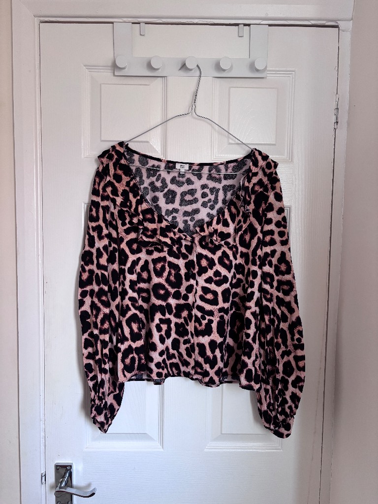 River Island Leopard Print Ruffle V-Neck Blouse
