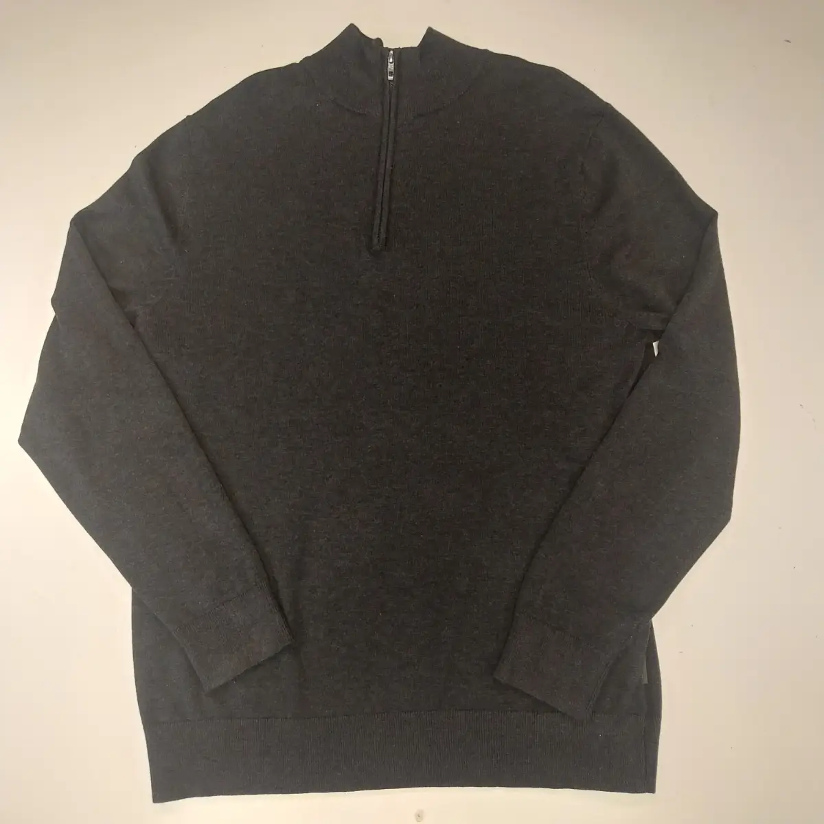 French Connection Men's 1/4 zip knit sweater. Size Large. Charcoal/Black