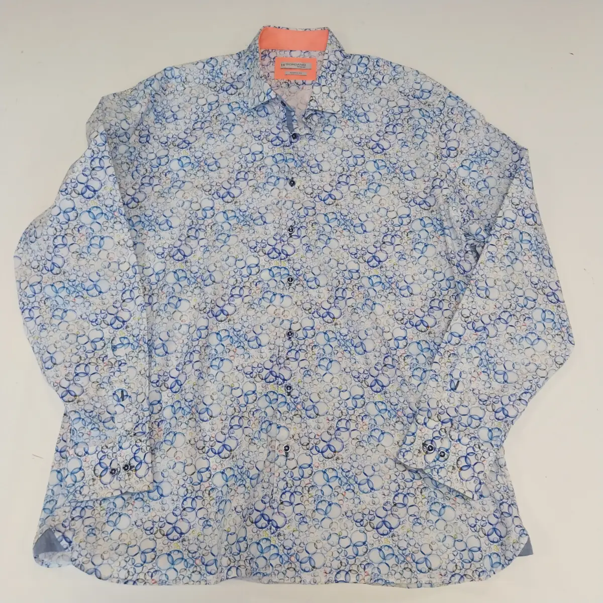 Giordano Tailored Modern Fit XXL Cotton Shirt with Blue Bubble Pattern