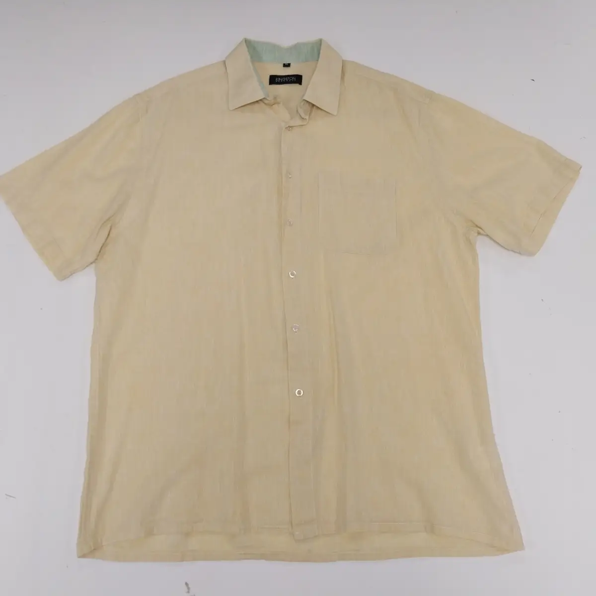 ​Kingston Menswear Men's XL Shirt Short Sleeve Linen Cotton Blend Yellow Summer