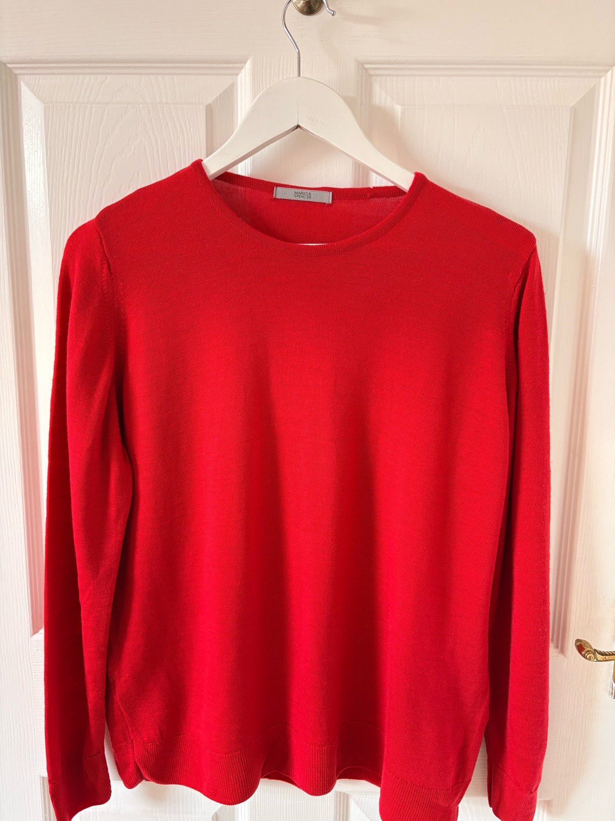 M&S Pure New Wool Red Jumper UK 18 Crew Neck Classic Knit Made in UK