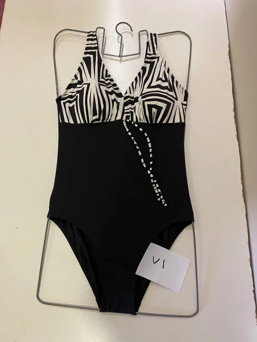 Bonprix Black Geo Print Swimsuit UK 14 v1