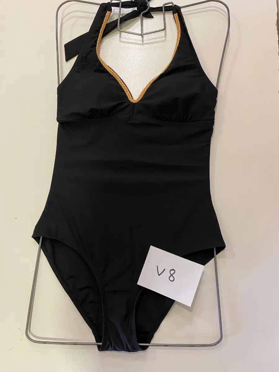 Bonprix Black with Gold Piping Halterneck Swimsuit UK 12 v8