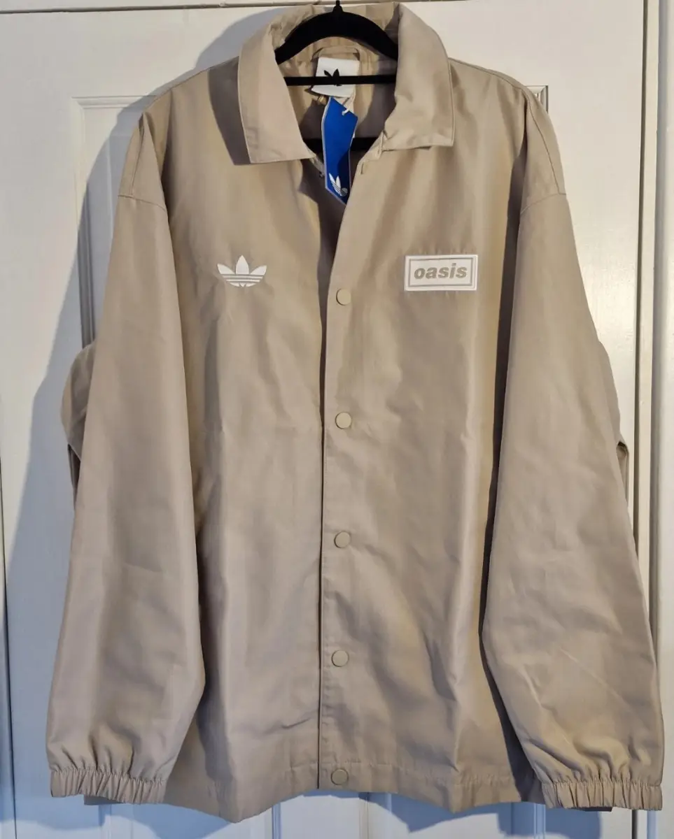 Adidas x Oasis Tour Coach Jacket. Cream. Size Medium. BNWT
