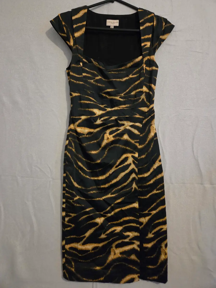 Karen Millen Tiger Print Pattern Pencil Dress UK 10