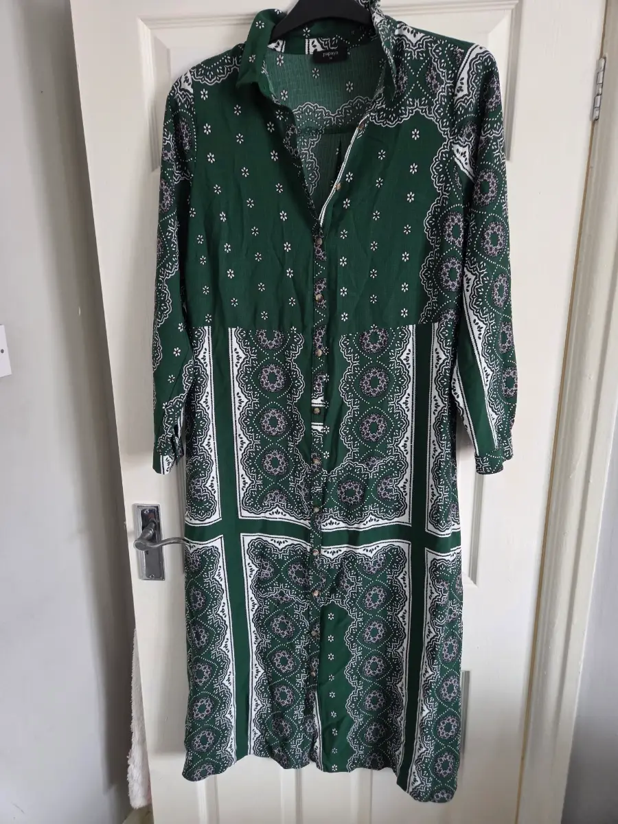 Papaya Green Paisley Scarf Print Maxi Shirt Dress UK 14