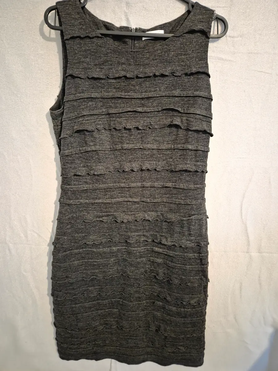 Calvin Klein Sleeveless Tired Ruffle Sheath Dress Grey