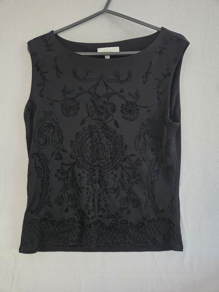 Lakeland Sleeveless Glitter Floral Top UK 12 Black