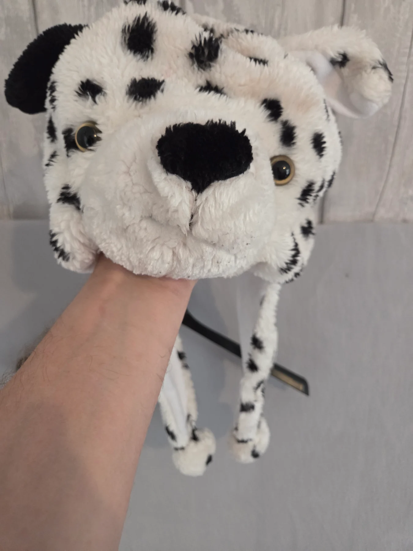 Plush Dalmatian Animal Hat with Ear Flaps Kids Costume Beanie One Size
