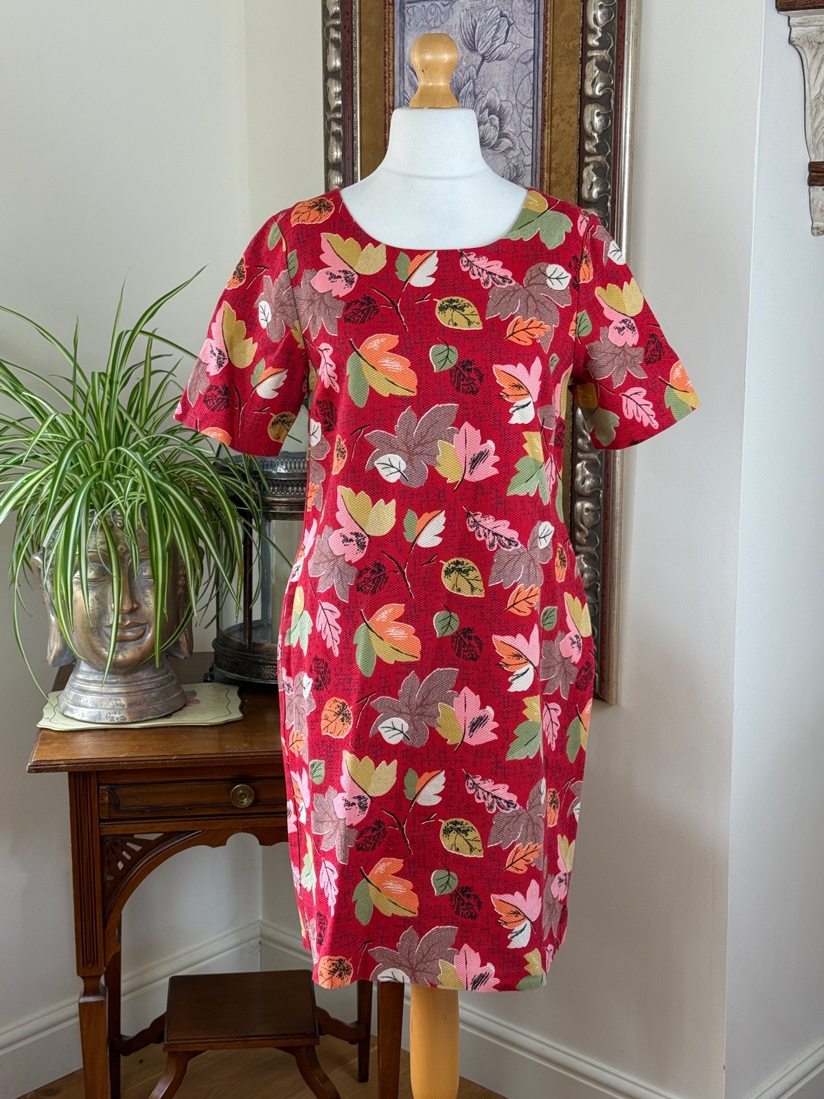 Lovely Cath Kidston Vintage Pattern Autumn Leaves Shift Dress Size 14