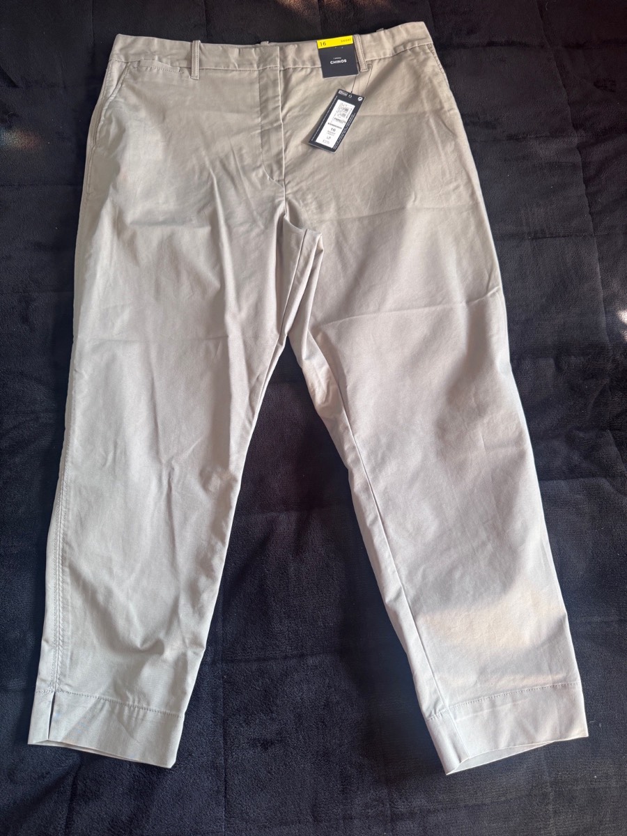 M&S Collection Chino Trousers, Soft Khaki, UK 16 Short, BNWT Cotton Rich Cropped