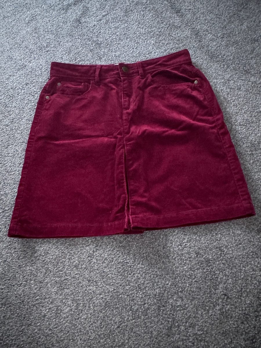 M&S Indigo Collection Corduroy Mini Skirt Burgundy UK 8 Summer Festival Casual