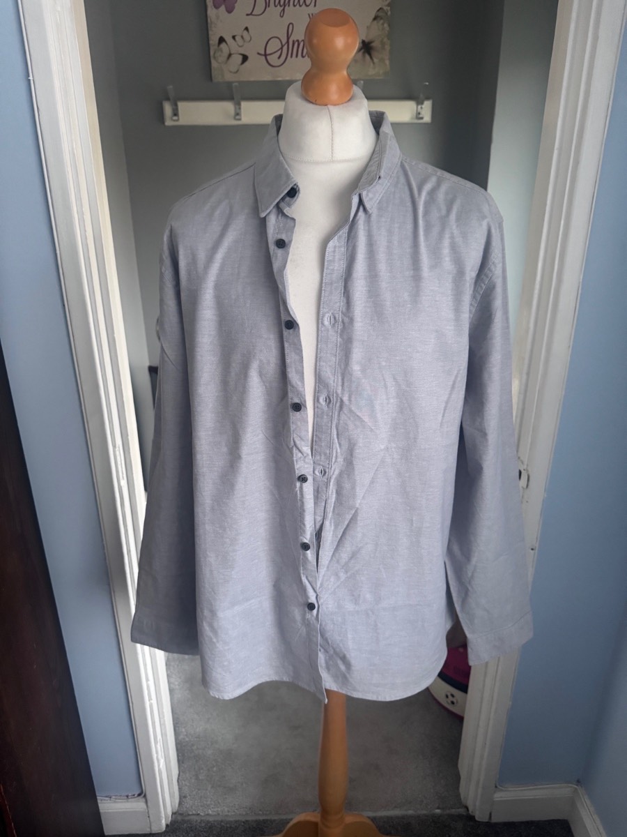 M&S Long Sleeve Shirt Light Grey 2XL Slim Fit Stretch Cotton Smart Casual Summer
