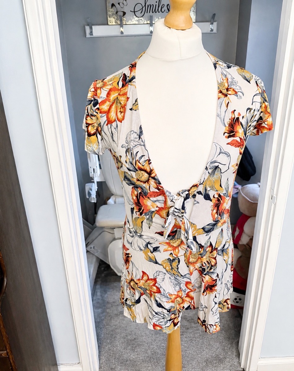 Tu Playsuit, Cream Floral, UK 8-10 (S), Tie Front Summer Romper