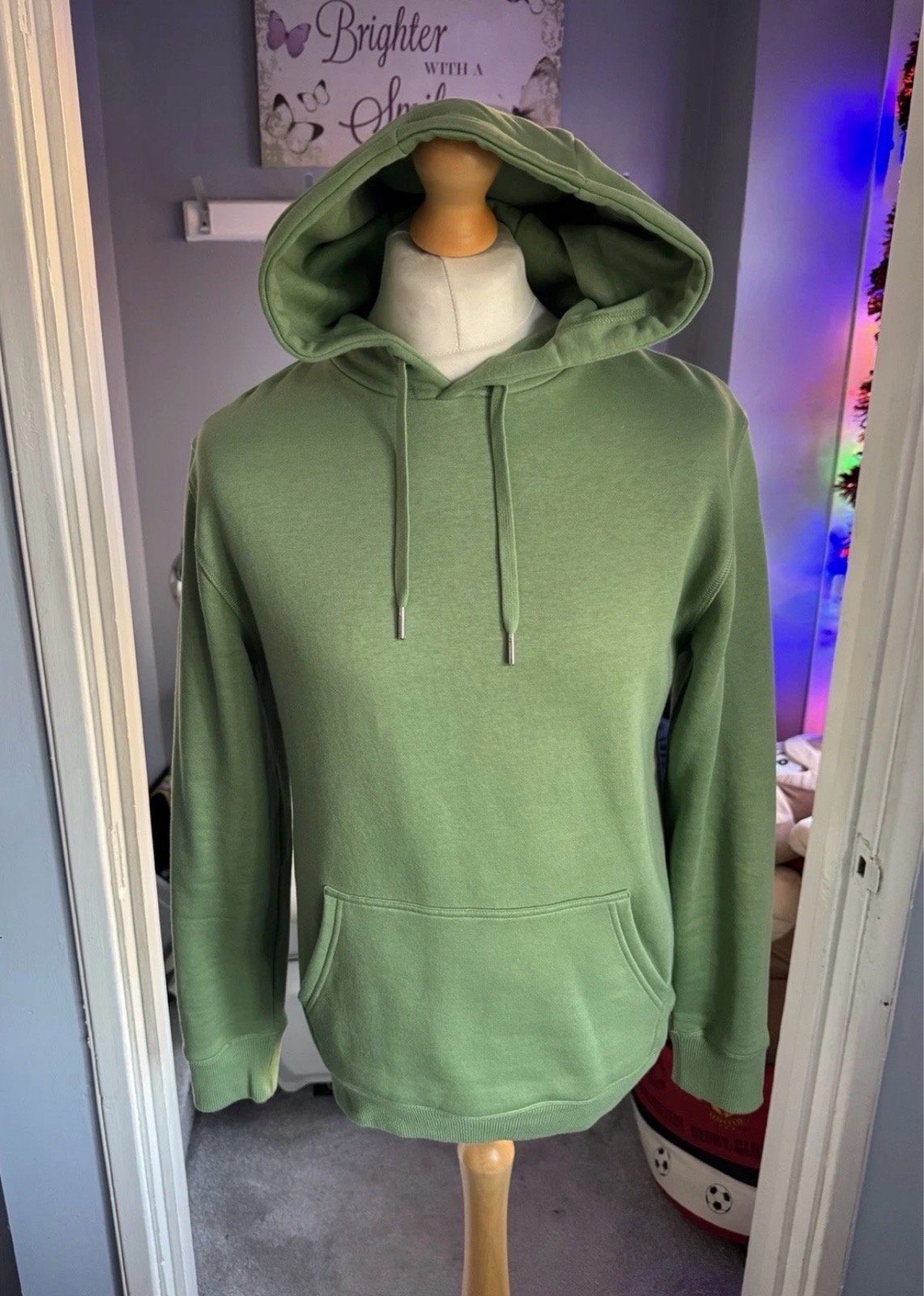 F&F Sage Green Pullover Hoodie Size S Cotton Blend Kangaroo Pocket