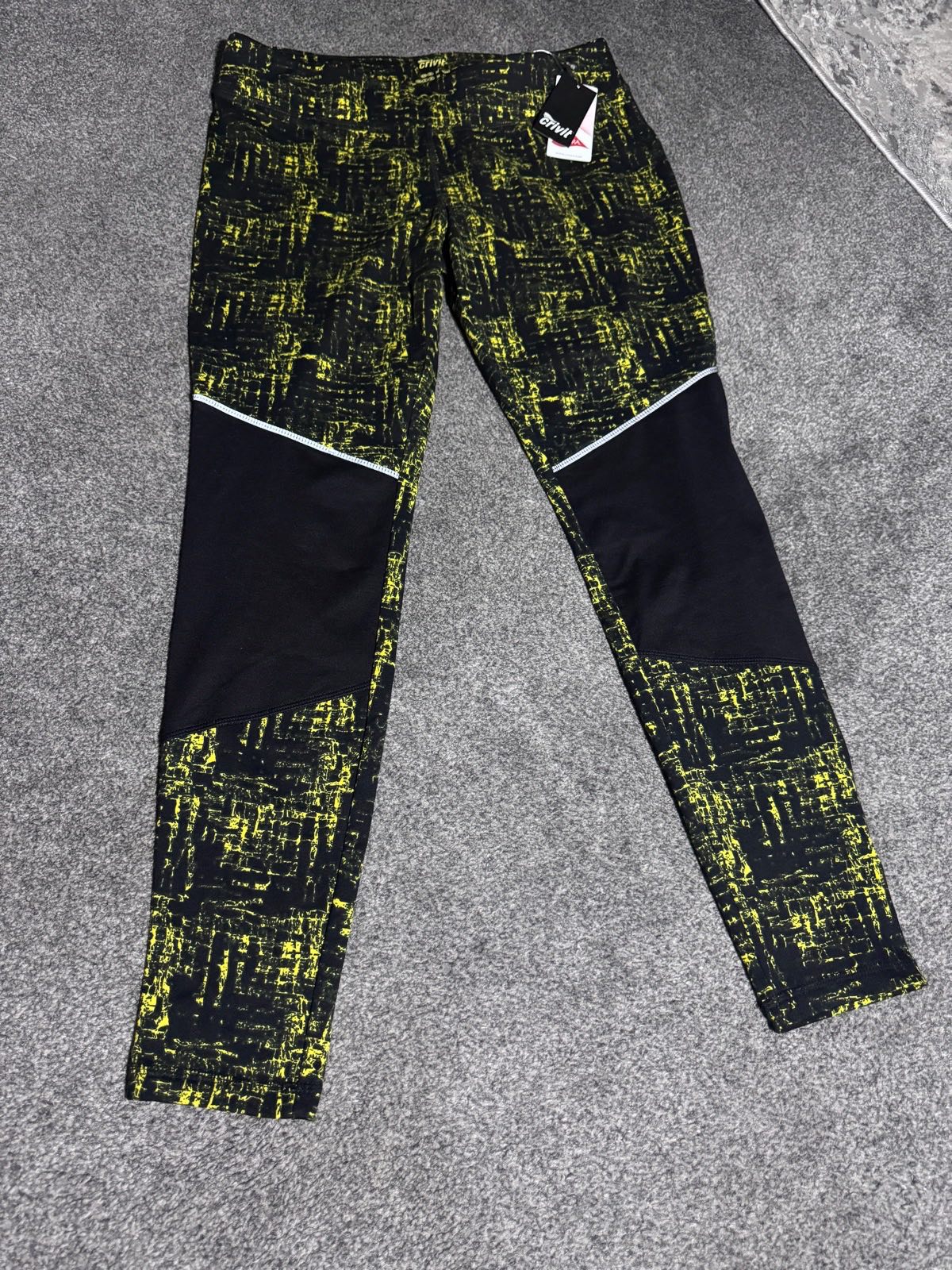 Crivit Activewear Leggings Black Yellow UK 14-16 BNWT Lycra Gym Running