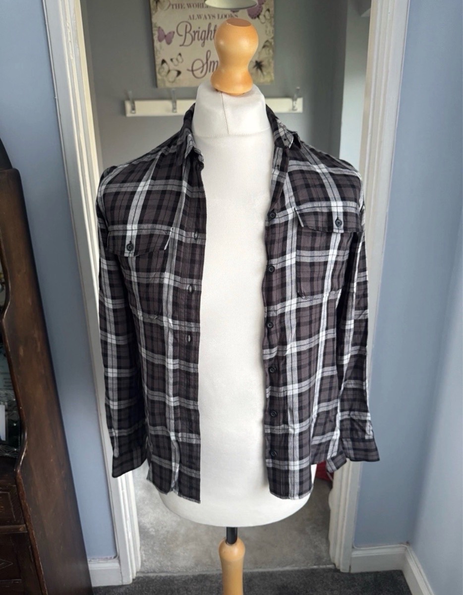 Jack Wills Check Shirt Grey UK 6 Boyfriend Fit Long Sleeve Button-Up