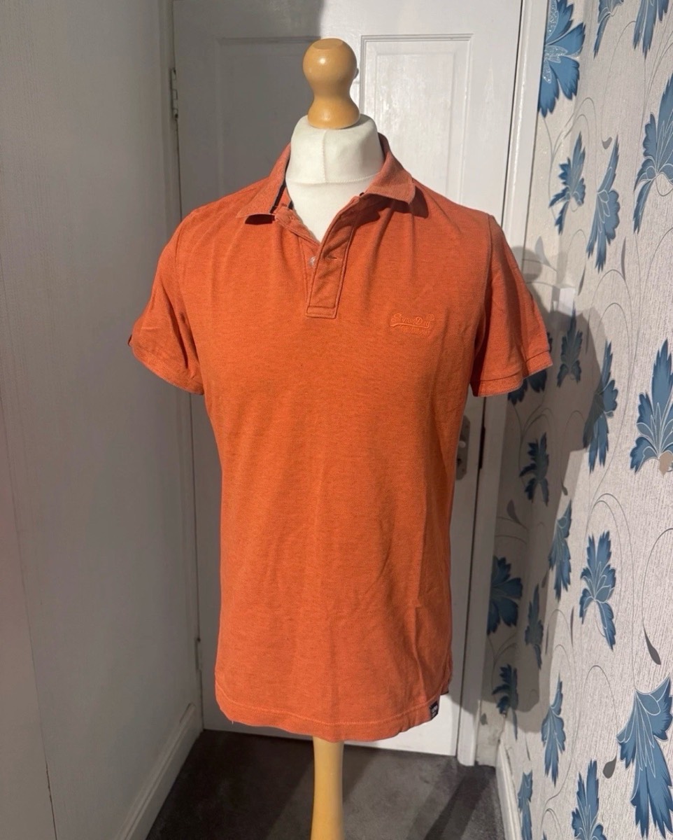 Superdry Polo Shirt Orange Large Classic Cotton Short Sleeve Summer