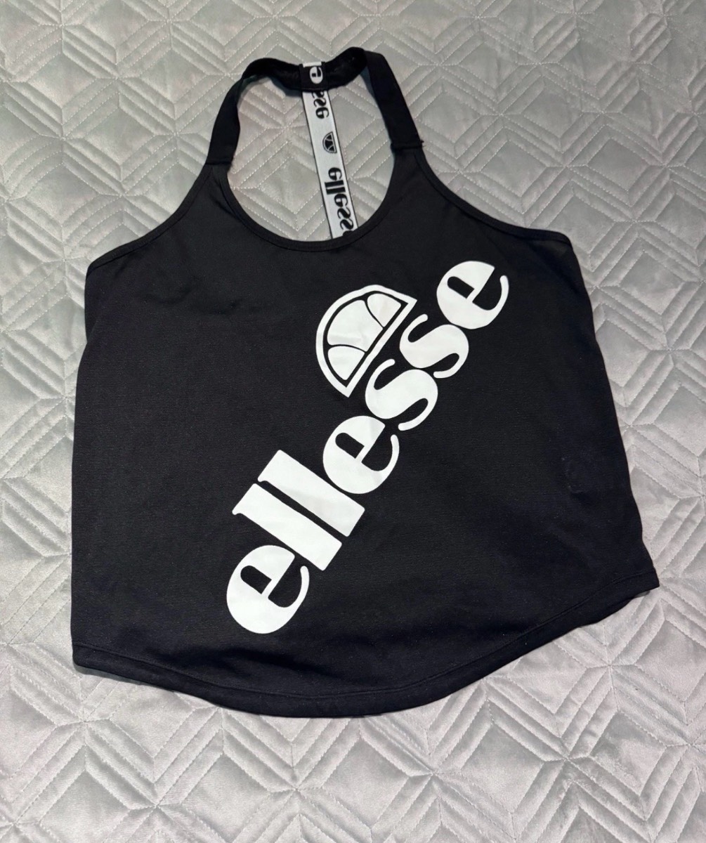 Ellesse Sports Vest Top Black UK 8 Racerback Gym Activewear Logo