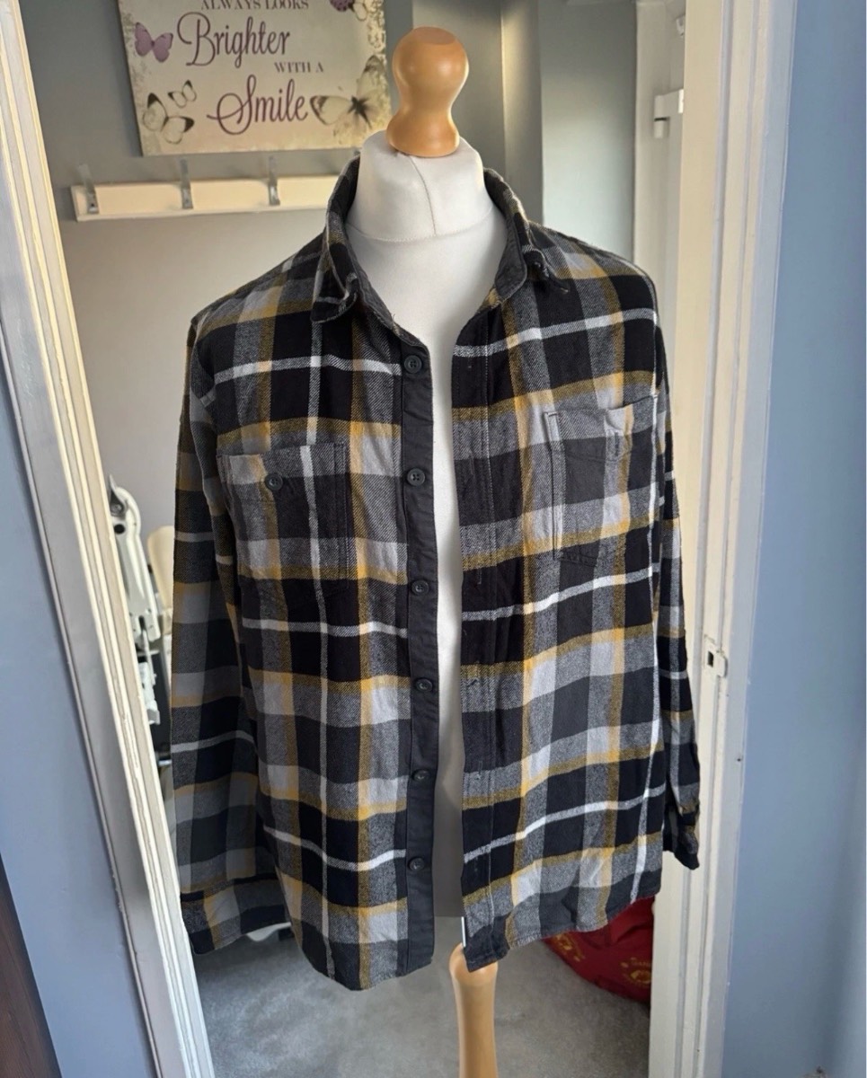 Mountain Warehouse Check Flannel Shirt Grey Black Mustard Large (L)