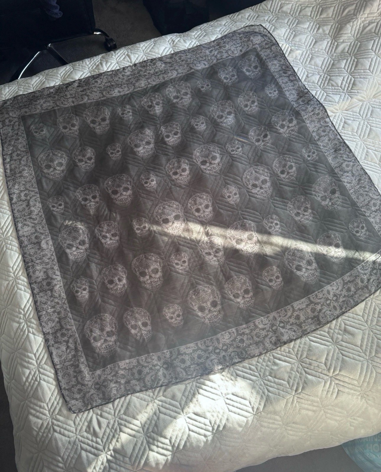 Skull Print Scarf Black Grey One Size Sheer Gothic Halloween Alternative