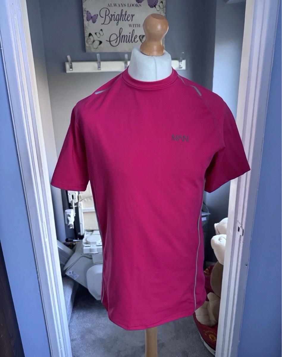 BoohooMAN Active T Shirt Pink XL Gym Running Training Performance Sports Tee