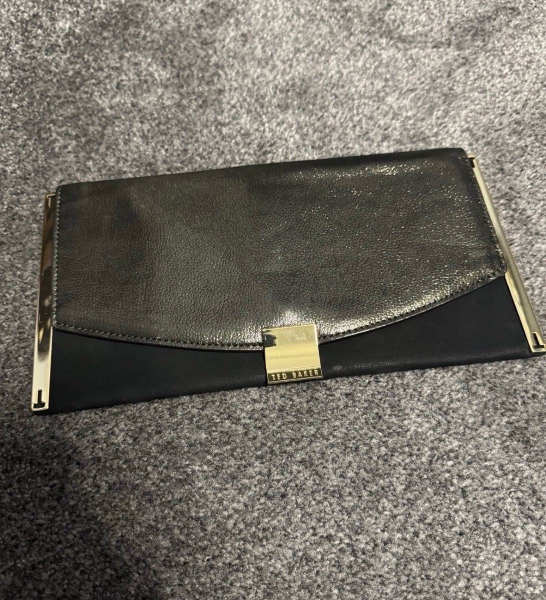Ted Baker, Clutch Bag, Black, Gold Trim Envelope Evening Purse