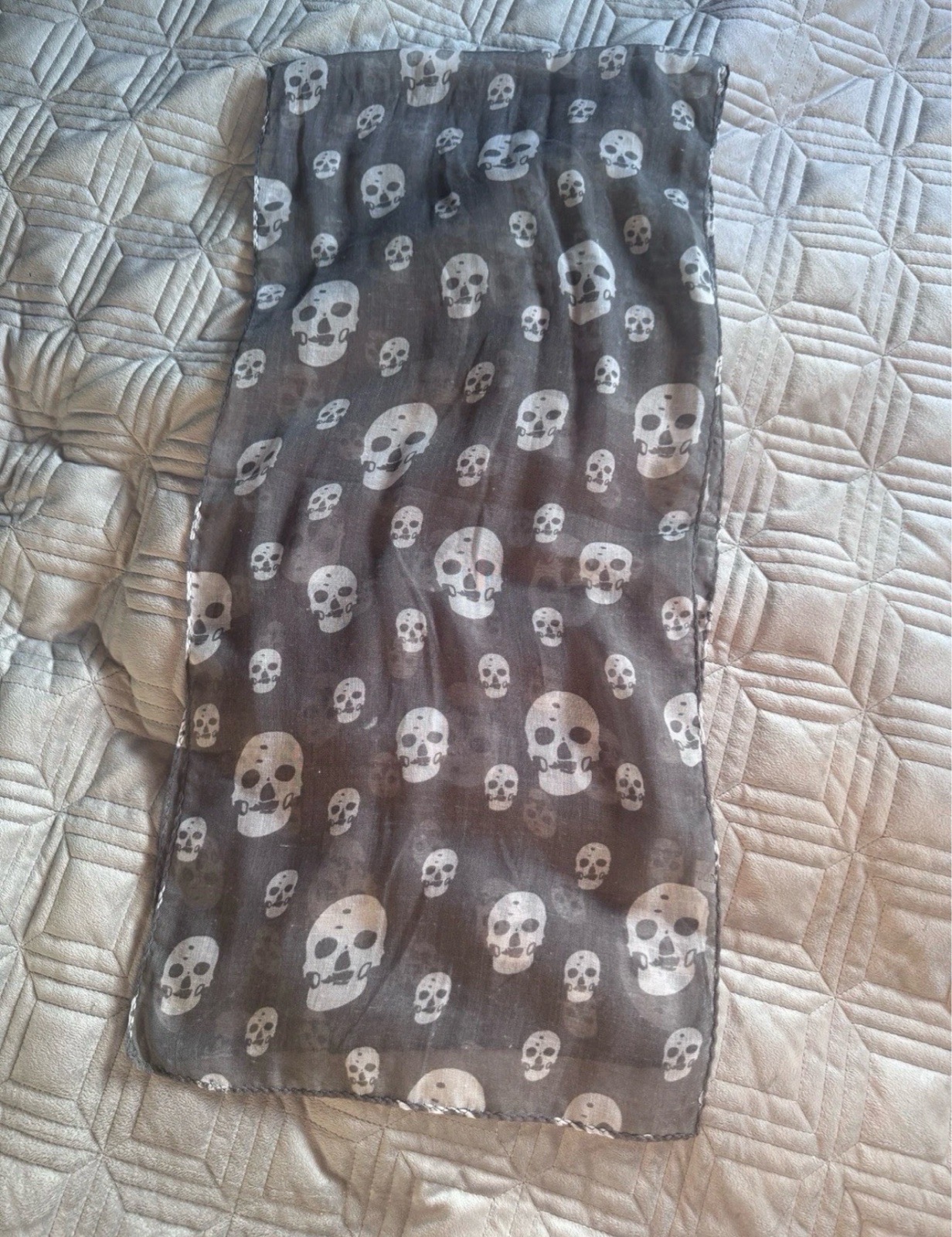 Police Skull Print Scarf Grey One Size Gothic Sheer Lightweight