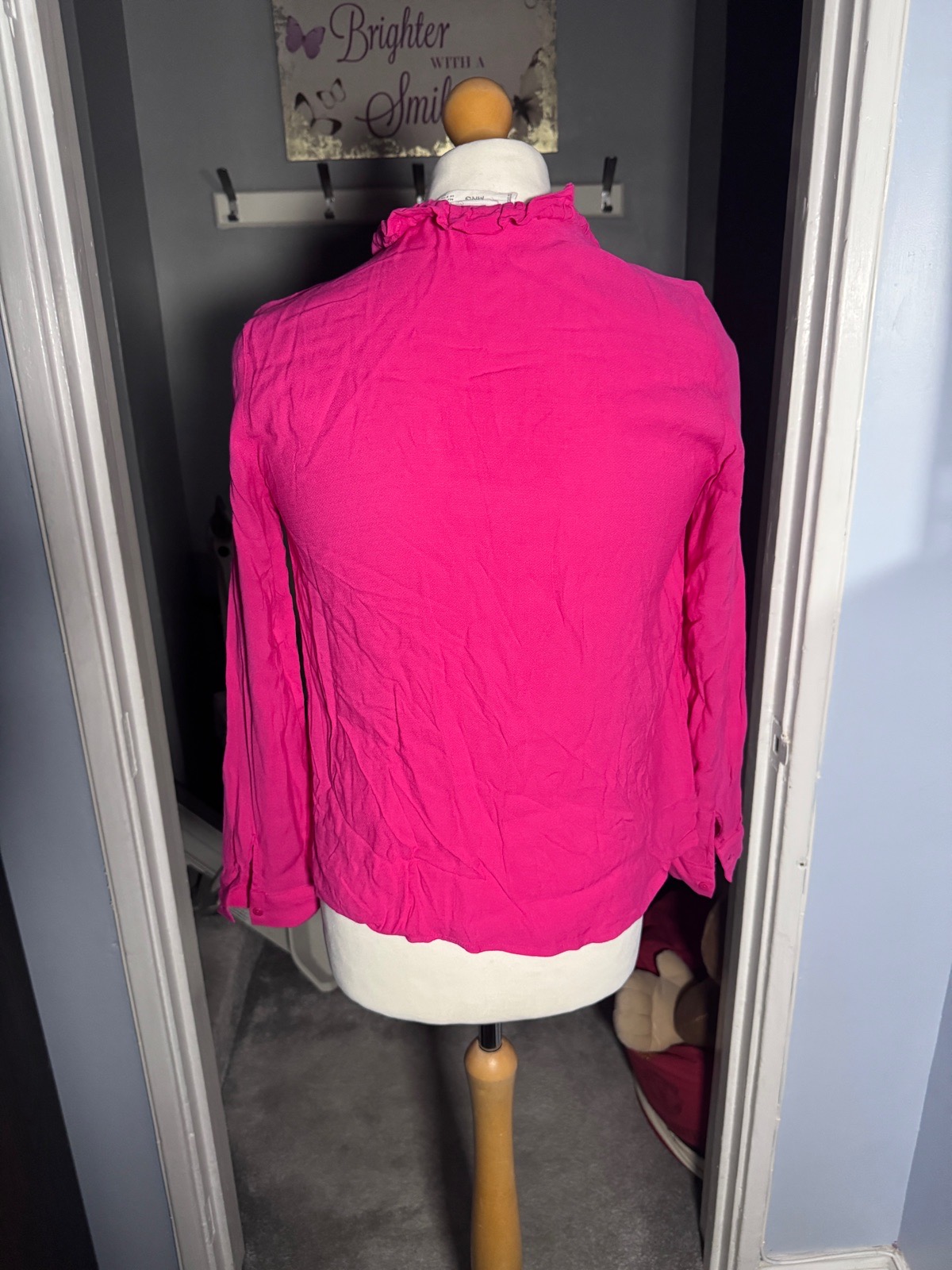 Mango Women’s Hot Pink Ruffle Collar Blouse UK 6 Long Sleeve Shirt