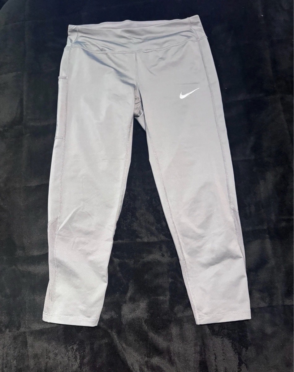 Nike Dri-FIT Grey Cropped Leggings UK 12-14 M High Waist Gym Running Yoga