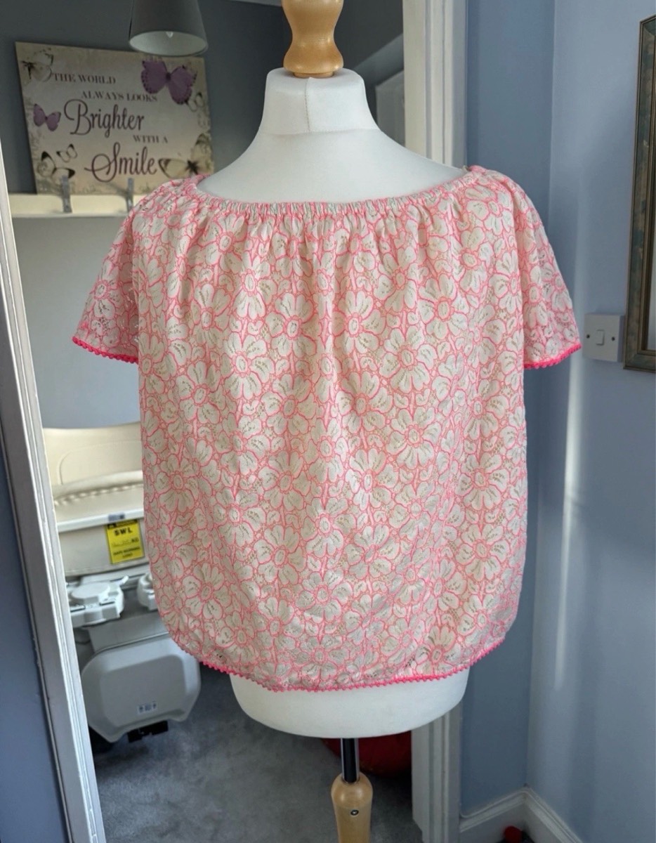 TU Broderie Anglaise Bardot Top Pink Cream UK 16 BNWT Floral Summer