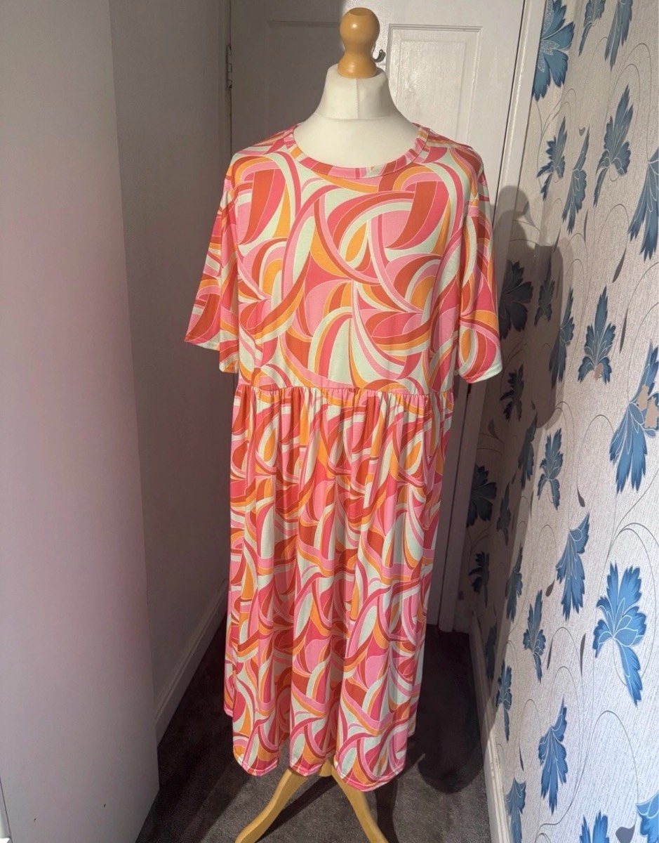 Yours Limited Collection Smock Midi Dress Pink UK 22-24 Retro Abstract Print BNWT